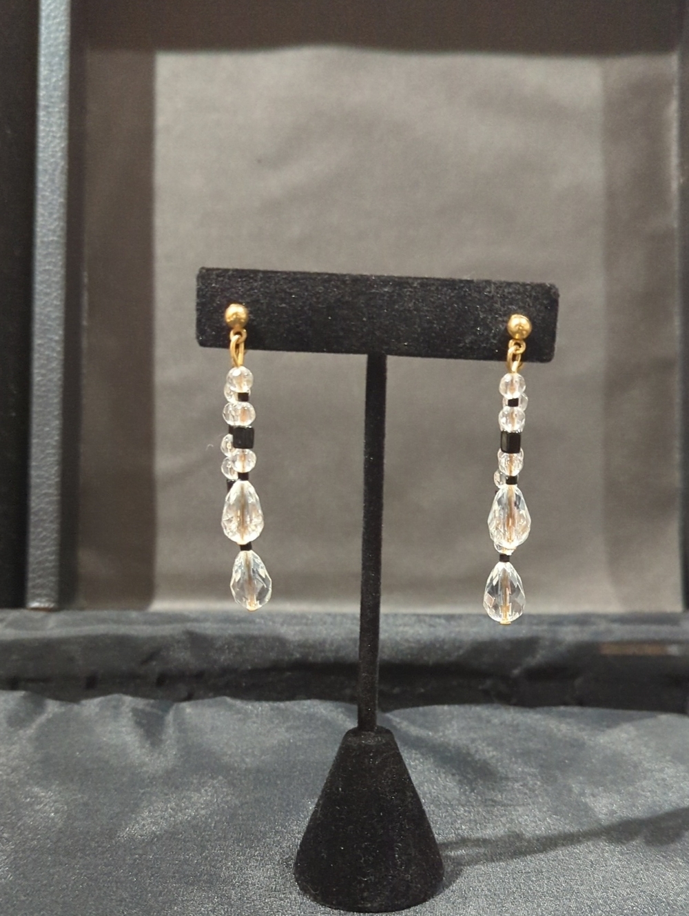 Gold Crystal Drop Earrings - Clear Beaded Dangle Earrings